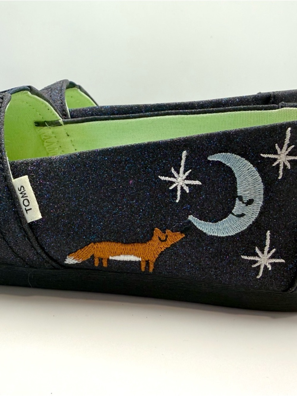 TOMS-Alpargata-Midnight Blue Sparkle Glitter Embroidered Fox-Size 8.5-In Box-EUC - Picture 9 of 16